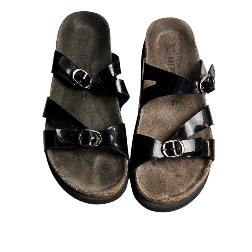 Mephisto Black Patent Leather Sandals Size 37 Eu 7 Us
